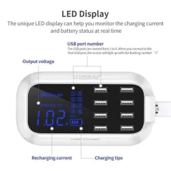 8-Port-USB-Schnellladegerät - Netzteil - Smart IC - mit Display und automatischer Erkennung