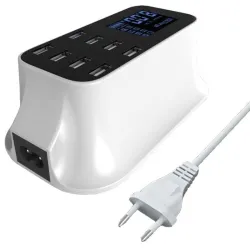 8-Port-USB-Schnellladegerät - Netzteil - Smart IC - mit Display und automatischer Erkennung