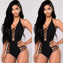 Sexy one piece swimsuit - backless - blackBeachwear