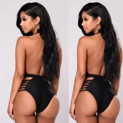 Sexy one piece swimsuit - backless - blackBeachwear