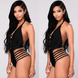 Sexy one piece swimsuit - backless - blackBeachwear