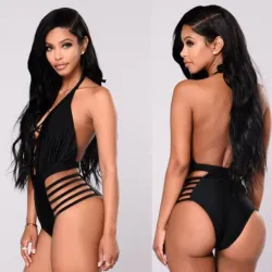 Sexy one piece swimsuit - backless - blackBeachwear