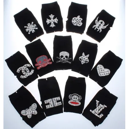 Gestrickte Handschuhe - fingerlos - Nieten - Diamanten - Schädel