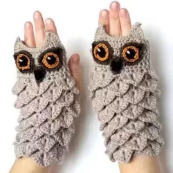 Warme Strickhandschuhe - fingerlos - Eulendesign