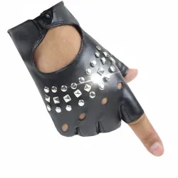 Lederhandschuhe - Halbfinger-Design - mit Nieten - unisex
