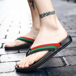 Ledersandalen - Strand Flip Flops - gestreiftes Design