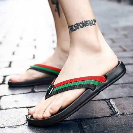 Ledersandalen - Strand Flip Flops - gestreiftes Design