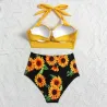Sexy Bikini-Set - mit Push-up - hohe Taille - Sonnenblumen