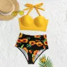Sexy Bikini-Set - mit Push-up - hohe Taille - Sonnenblumen