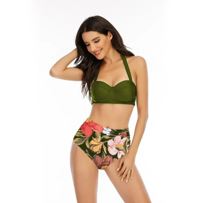 Sexy Bikini-Set - mit Push-up - hohe Taille - Sonnenblumen