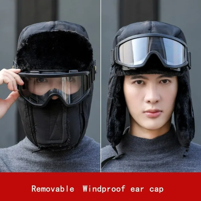 Warm winter hat - with goggles - ears / mouth protection - full face maskMouth masks