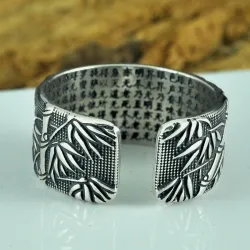 Buddhismus Sutra - Bambusblätter - Ring - veränderbar - 925 Sterlingsilber