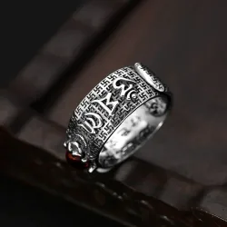 Tibetan six words proverb - ring - adjustable - 925 sterling silverRings