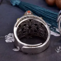 Buddhistischer Mantra - Ring - mit bunten Perlen - veränderbar - 925er Sterlingsilber