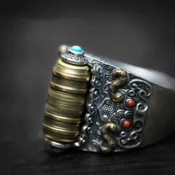 Buddhistischer Mantra - Ring - mit bunten Perlen - veränderbar - 925er Sterlingsilber