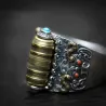 Buddhistischer Mantra - Ring - mit bunten Perlen - veränderbar - 925er Sterlingsilber