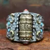 Buddhist mantra - ring - with colourful beads - resizable - 925 sterling silverRings