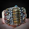 Buddhist mantra - ring - with colourful beads - resizable - 925 sterling silverRings