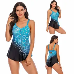Langes Top-Bikini-Set - Pfauenfederdruck