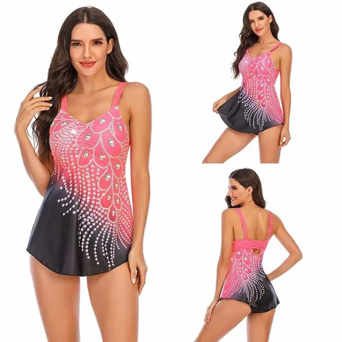 Langes Top-Bikini-Set - Pfauenfederdruck