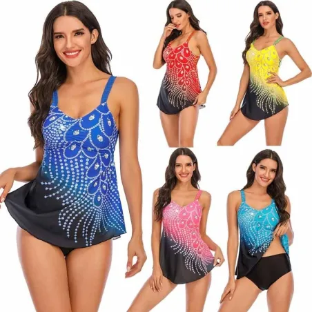 Langes Top-Bikini-Set - Pfauenfederdruck