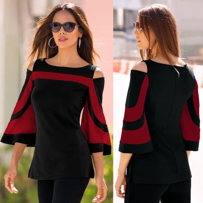 Off-shoulder Bluse - Long Sleeve Tunic