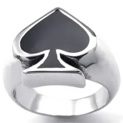 Schwarzes Pokerherz - Edelstahlring