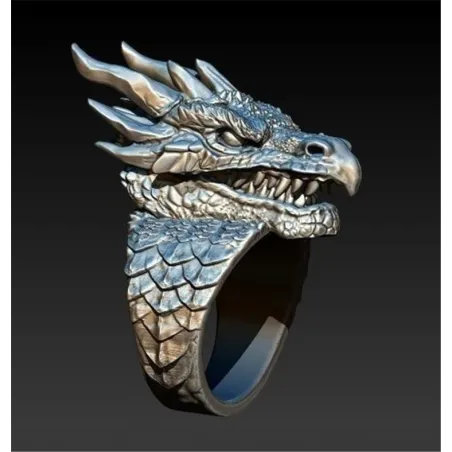 Edelstahlring mit Drachenkopf - Punk / Gothic-Stil