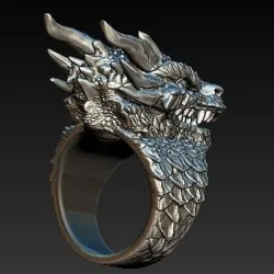 Edelstahlring mit Drachenkopf - Punk / Gothic-Stil