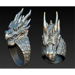 Edelstahlring mit Drachenkopf - Punk / Gothic-Stil