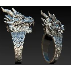 Edelstahlring mit Drachenkopf - Punk / Gothic-Stil