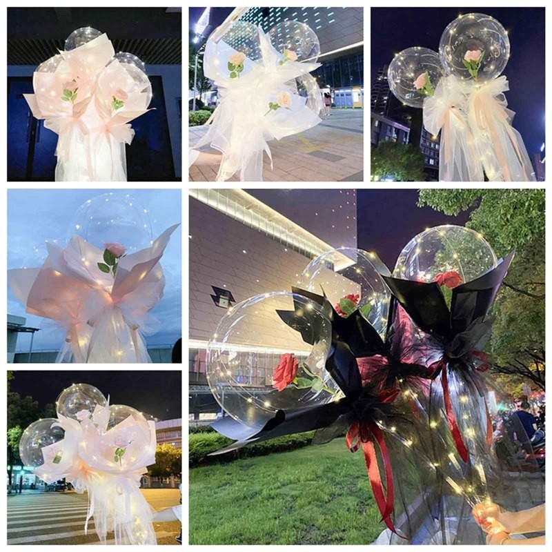 Dekorative Luftballons - Blumenstrauß mit LED und Rosen - 1 Stück