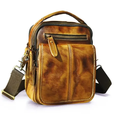 Schulter- / Umhängetasche aus Leder - mit Reißverschlüssen / Taschen