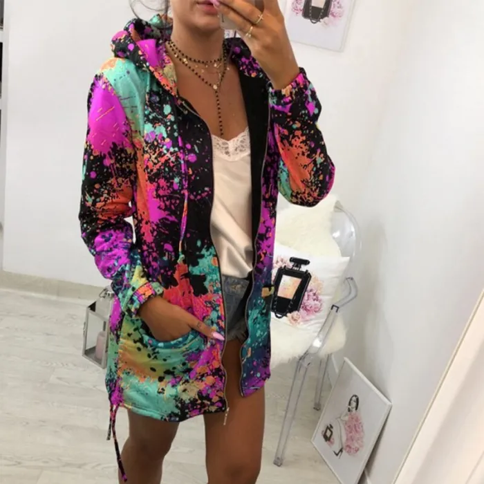 Jacket with hood - bomber - windbreaker - with pockets / zipper - colourful printJackets