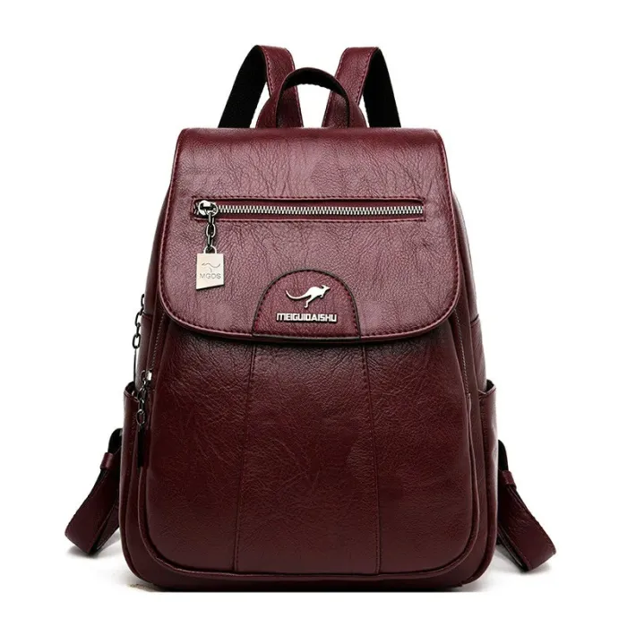 Lederrucksack - mit Handschlaufe / Reißverschlüssen