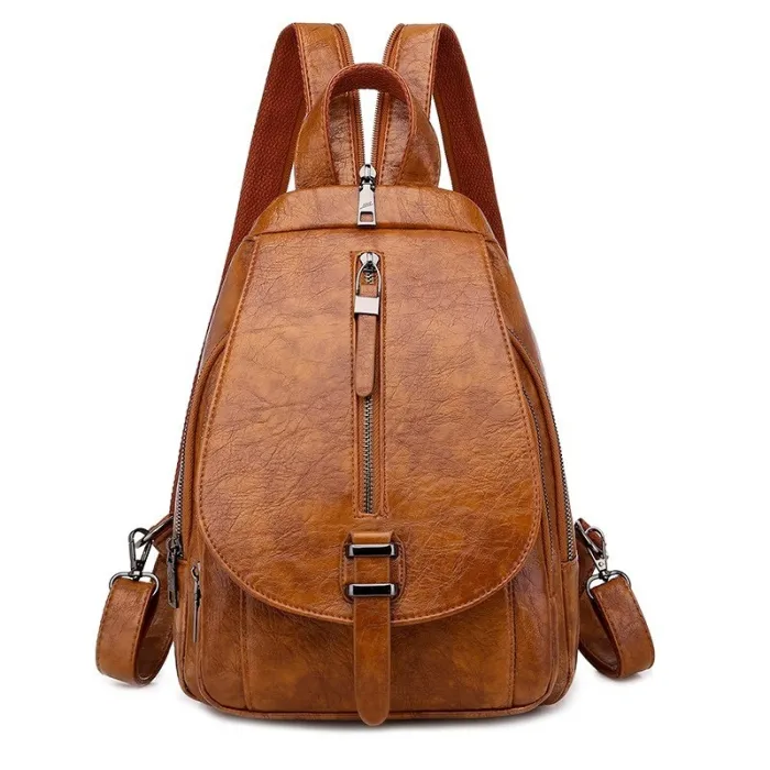Trendiger Rucksack - Reißverschlüsse vorne / Schnalle - Wachsleder