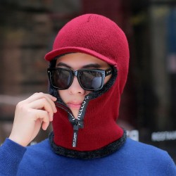 Winter knitted hat with a visor - face protection - balaclava with a zipperHats & Caps
