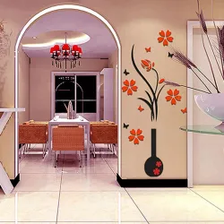 3D vase with flower tree - wall sticker - decal - removableWall stickers