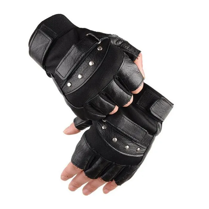 Militärlederhandschuhe - mit Nieten - Halbfinger-Design - für Fitness / Fitness