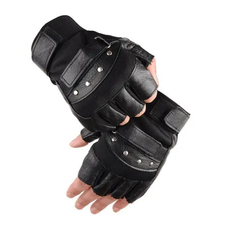 Militärlederhandschuhe - mit Nieten - Halbfinger-Design - für Fitness / Fitness