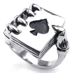 Vintage Ring - Edelstahl - Schädelklaue mit Kartenspiel