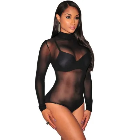 Transparenter Mesh-Body - mit halbem Rollkragenpullover - langer Ärmel