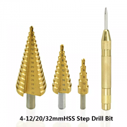 HSS step drill bit - 4-12mm / 4-20mm / 4-32mm - titanium wood cutter