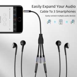 Audio-Splitter - AUX-Kabel - 3 Buchsen auf 1 Stecker - 3,5-mm-Buchse - iPhone / Samsung / MP3-Player
