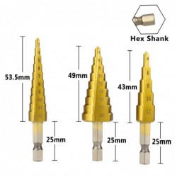 HSS Stufenbohrersatz - für Holz / Metall - 3-12 mm / 4-12 mm / 4-20 mm 3 Stück
