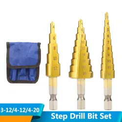 HSS Stufenbohrersatz - für Holz / Metall - 3-12 mm / 4-12 mm / 4-20 mm 3 Stück