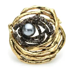 Vogelnest mit Perle - Kristall Brosche