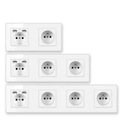 EU-Steckdose - mit USB-Anschlüssen - Kristallglasscheibe - französischer Standard