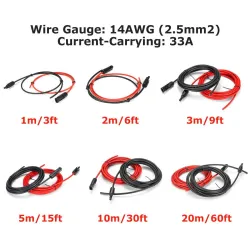 Solar panel cable - 2.5mm 14 AWG - with connector - black / red - 1M / 2M/ 3M / 5M / 10MSolar