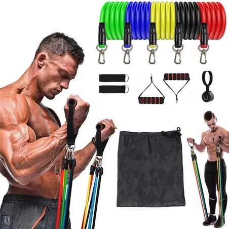 Elastische Widerstandsbänder - Gummibänder - mit Griffen - für Fitness / Bewegung - 11 Stück